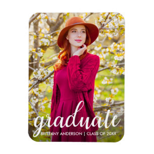 Modern Pretty Graduation Photo Announcement W Magnet