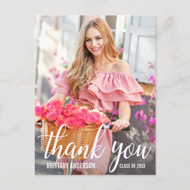 Modern Pretty Graduation Thank You (Blank Back) Postcard (Front)