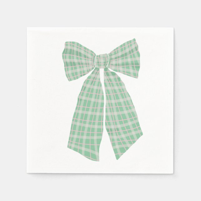 Modern Pretty Green Gingham Romantic Coquette Bow Napkin (Front)