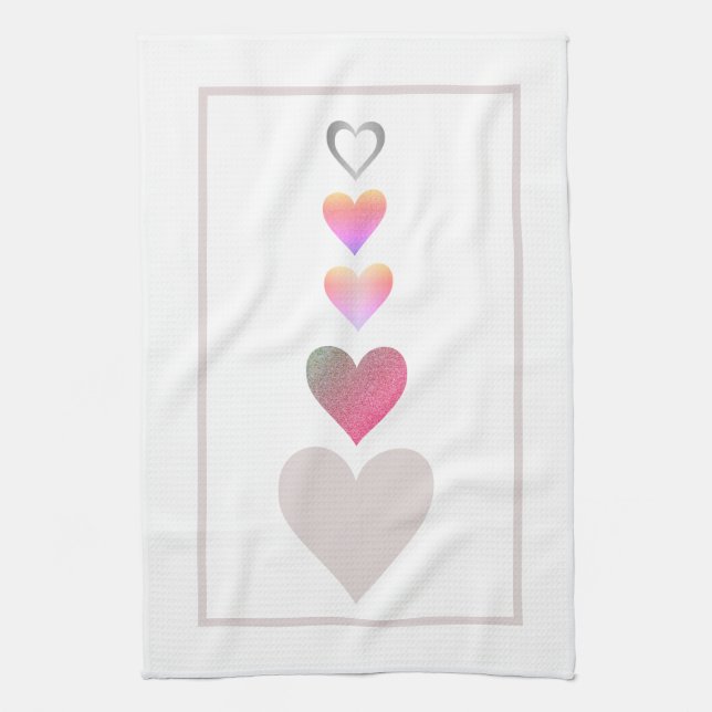 Modern Pretty Hearts Cute Simple Tea Towel (Vertical)