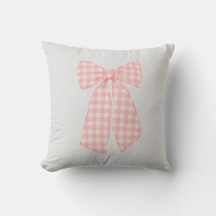Modern Pretty Pink Gingham Romantic Coquette Bow Cushion