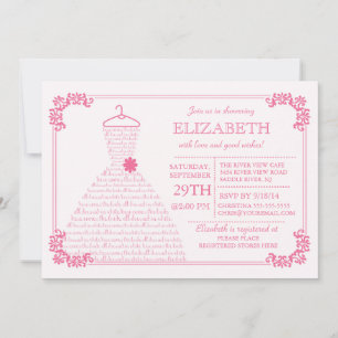 Modern Pretty Pink Wedding Dress Bridal Shower Invitation