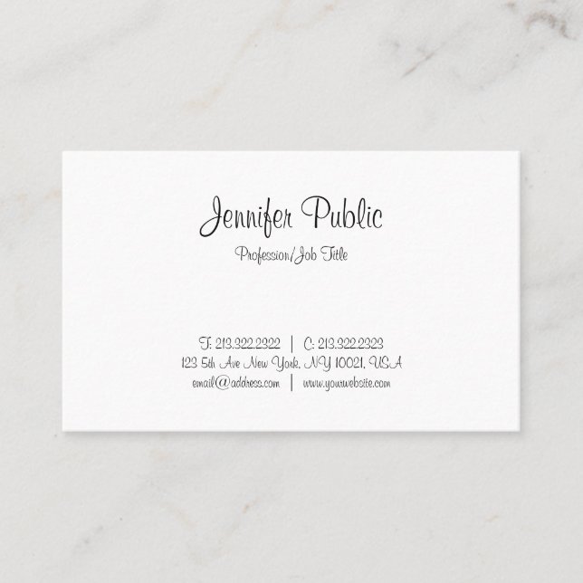 Modern Pretty Plain Handwritten Script Minimalist Business Card (Front)