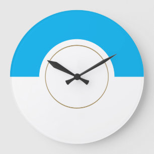 Modern Pretty Sky Blue White Round Colour Block Large Clock