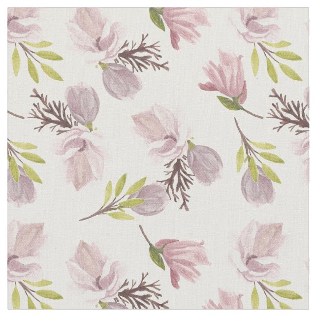 Modern pretty watercolor floral pattern pink white fabric (Close Up)