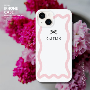 Modern Pretty Wave Pattern Bow Blush Monogram Case-Mate iPhone 14 Case