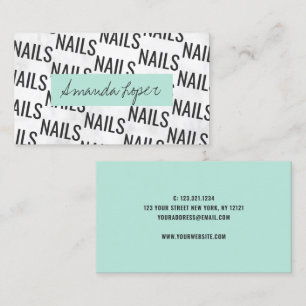 Modern pretty white marble black mint green nails business card
