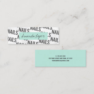 Modern pretty white marble black mint green nails mini business card