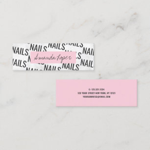Modern pretty white marble black & pink nails mini business card