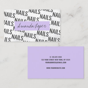 Modern pretty white marble black purple nails business card
