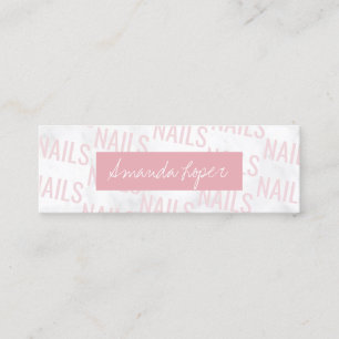 Modern pretty white marble & pink nails mini business card
