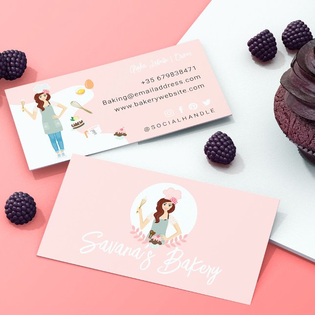 Modern Pretty Woman Sweet Bakery Services Pink Business Card (Creator Uploaded)