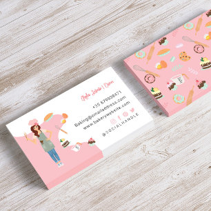 Modern Pretty Woman Sweet Bakery Services Pink Business Card