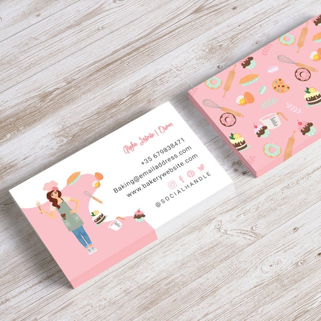 Modern Pretty Woman Sweet Bakery Services Pink Business Card (Creator Uploaded)