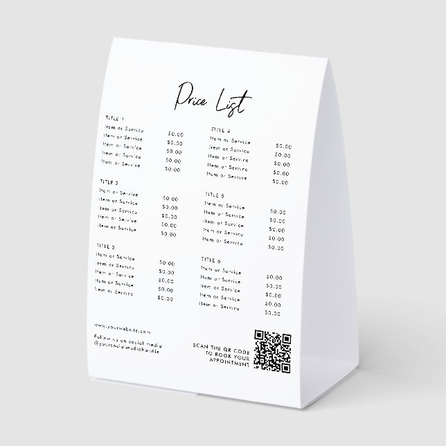 Modern Price List Menu QR Code Social Media  (Front)