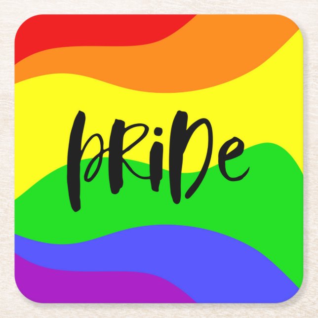 Modern Pride Rainbow Square Paper Coaster (Front)