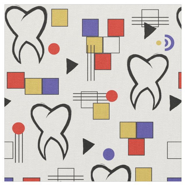 Modern Primary Dental Tooth Design Fabric (Close Up)