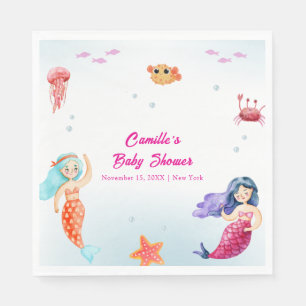 Modern Princess Mermaid Ocean Coral Baby Shower  Napkin