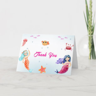 Modern Princess Mermaid Ocean Coral Baby Shower Thank You Card