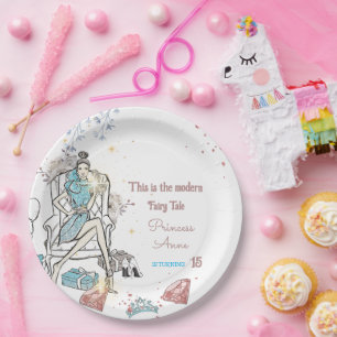Modern Princess Royal Birthday Paper Plate