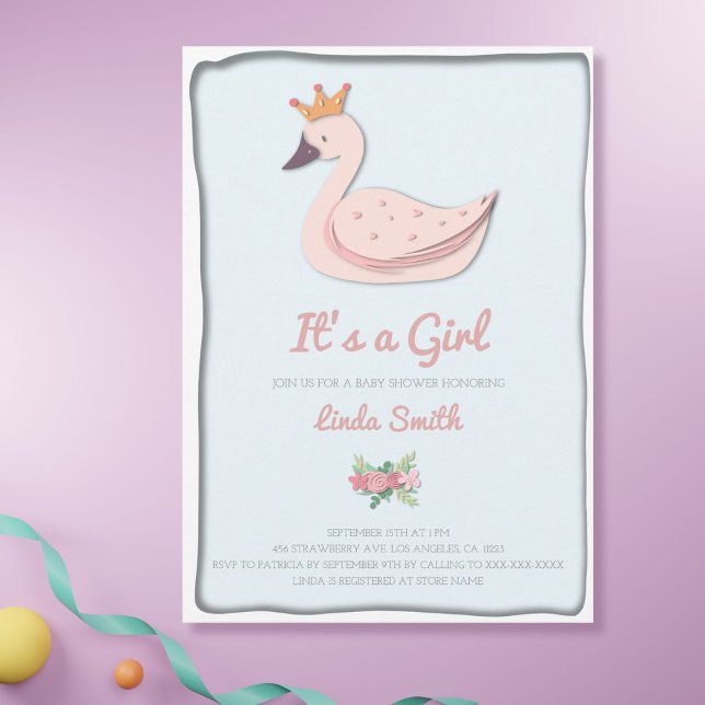 Modern Princess Swan It's a Girl Baby Shower Invitation (Creator Uploaded)