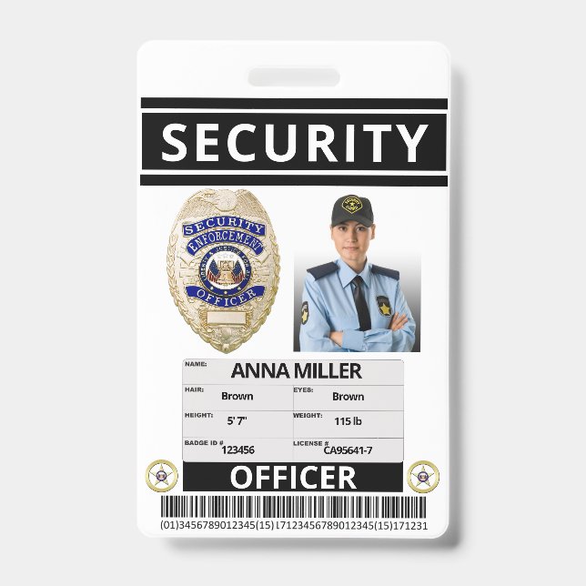 Modern Print Security Officer Custom Employee ID Badge (Front)
