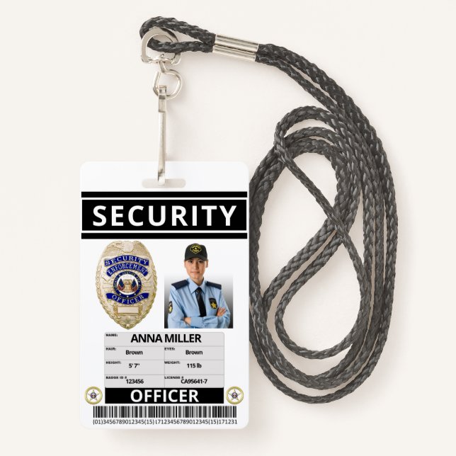 Modern Print Security Officer Custom Employee ID ID Badge (Front with Lanyard)