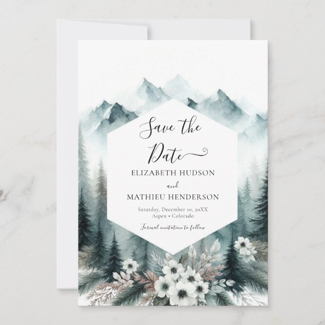 Modern Printable Mountain Wedding Save The Date (Front)