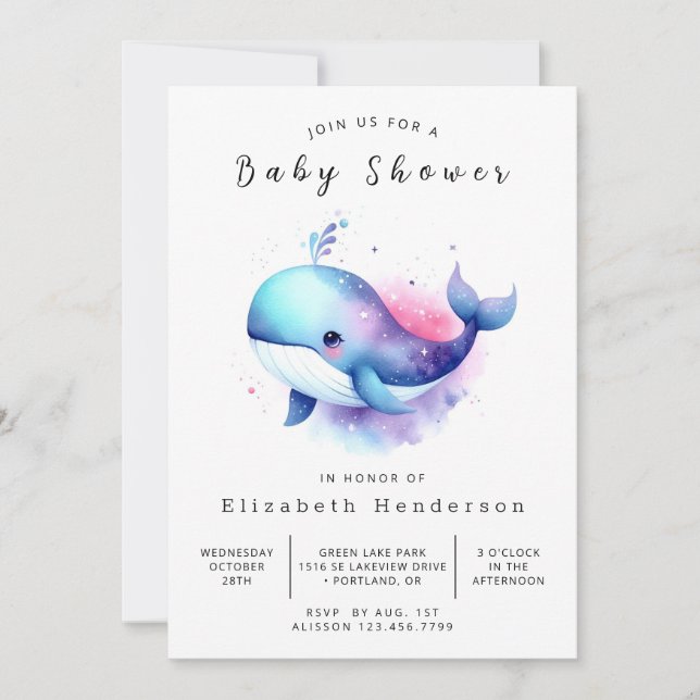 Modern Printable Whale Baby Shower Invitation (Front)