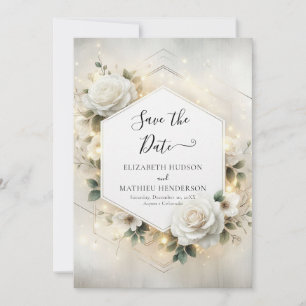Modern Printable White Roses Wedding Save The Date