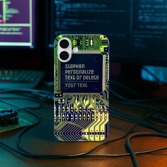 Modern Printed Circuit Board Design Add Name Geeky Case-Mate iPhone Case (Creator Uploaded)