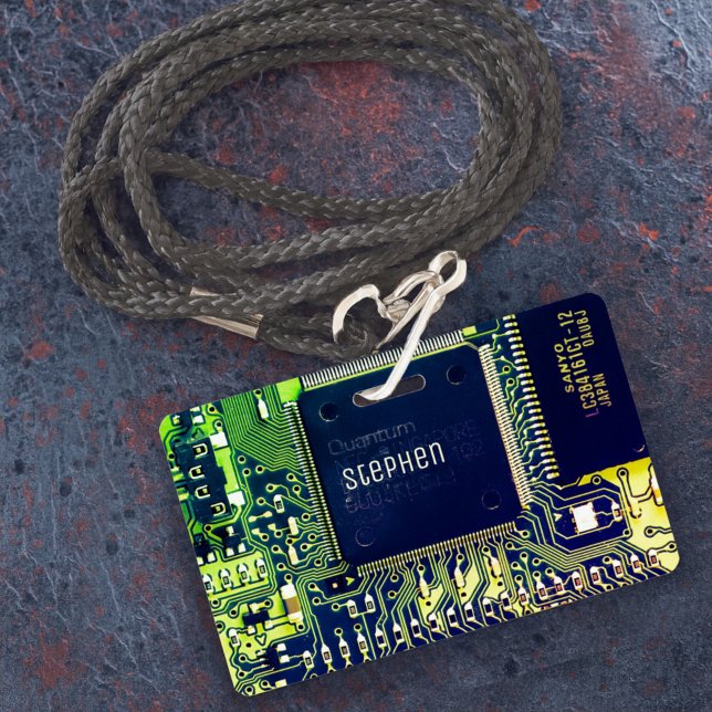 Modern Printed Circuit Board Design Add Name Geeky ID Badge (Creator Uploaded)