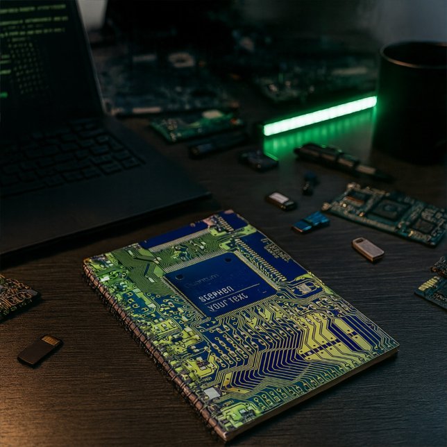 Modern Printed Circuit Board Design Add Name Geeky Notebook (Creator Uploaded)