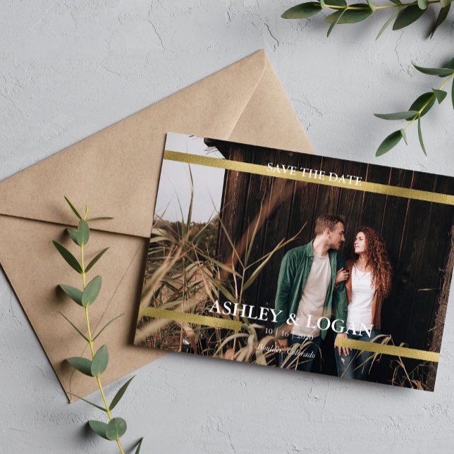 Modern Printed Gold Wedding Save the Date (Creator Uploaded)