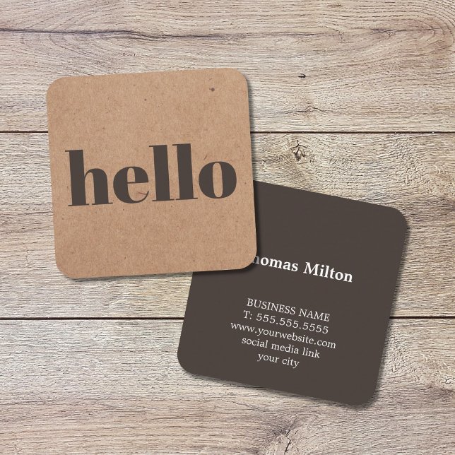 Modern Printed Kraft Brown Hello Consultant Square Business Card (Creator Uploaded)
