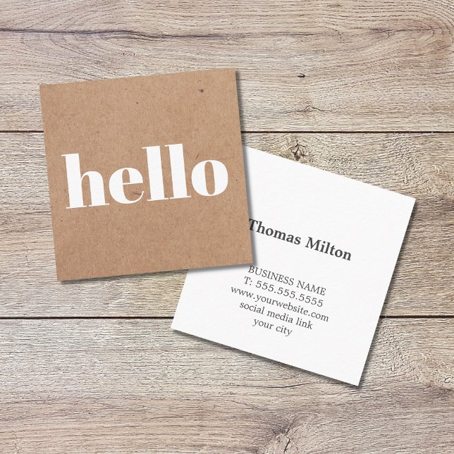 Modern Printed Kraft Brown White Hello Consultant Square Business Card (Creator Uploaded)