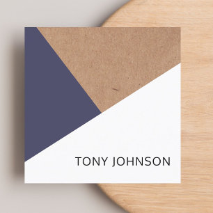 Modern Printed Kraft Dark Blue White Geometric Square Business Card