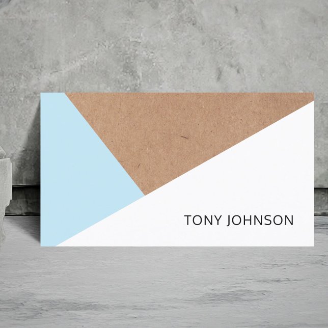 Modern Printed Kraft Paper Blue White Geometric Business Card (Creator Uploaded)