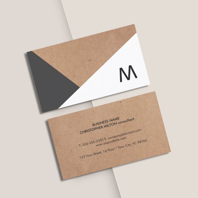 Modern Printed Kraft Paper Grey White Geometric Business Card (Creator Uploaded)