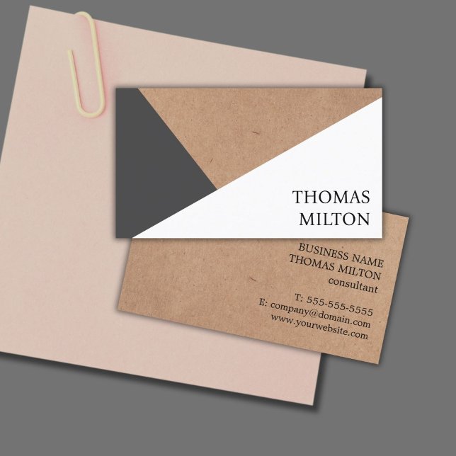 Modern Printed Kraft Paper Grey White Geometric  Business Card (Creator Uploaded)