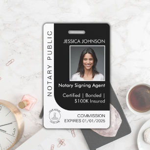 Modern Pro Black & White Custom Notary Photo ID Badge