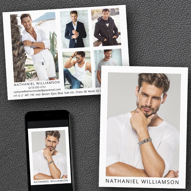 Modern Pro Model 6 Photos Comp Card (Customize to change background color, text size or text style. Available for prints and download.)