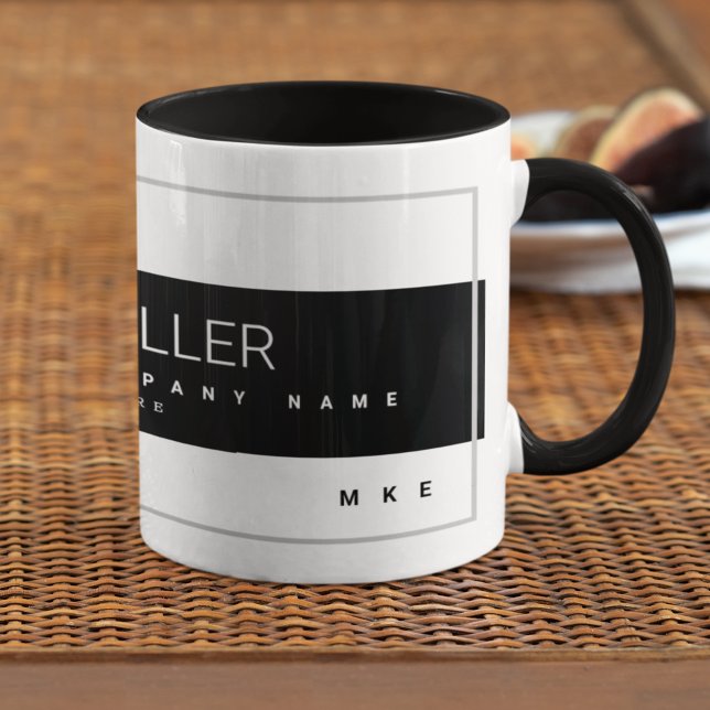 Modern Profession Business Name Black White Mug (ok... but first coffee)