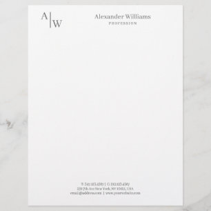 Modern Professional 2 Monogram Minimalist Grey Custom Letterhead