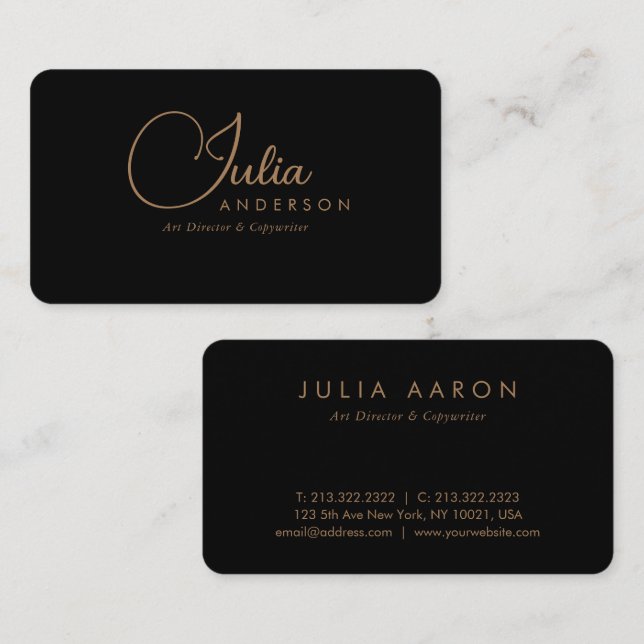 Modern Professional Black and Gold Script Business Card (Front/Back)