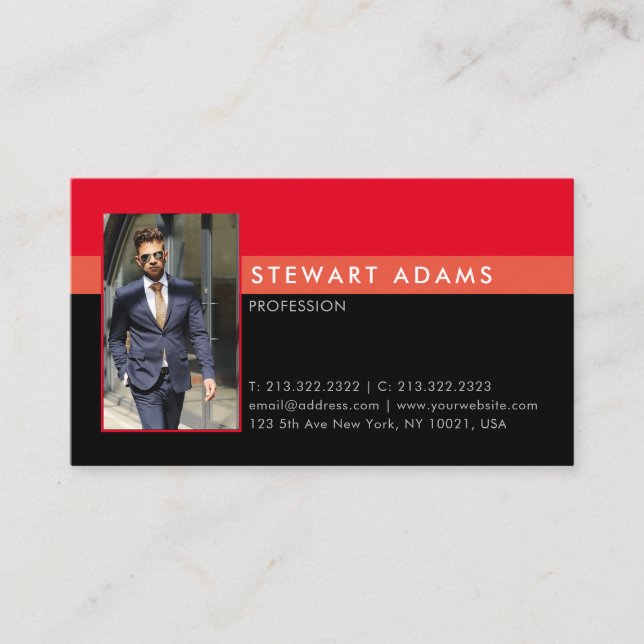 Modern professional black and red photo business card (Front)