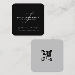 Modern Professional Black and White Monogrammed Square Business Card