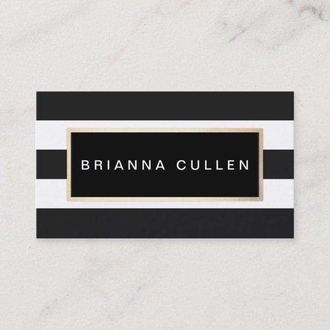 Modern Professional Black and White Striped Business Card (Front)