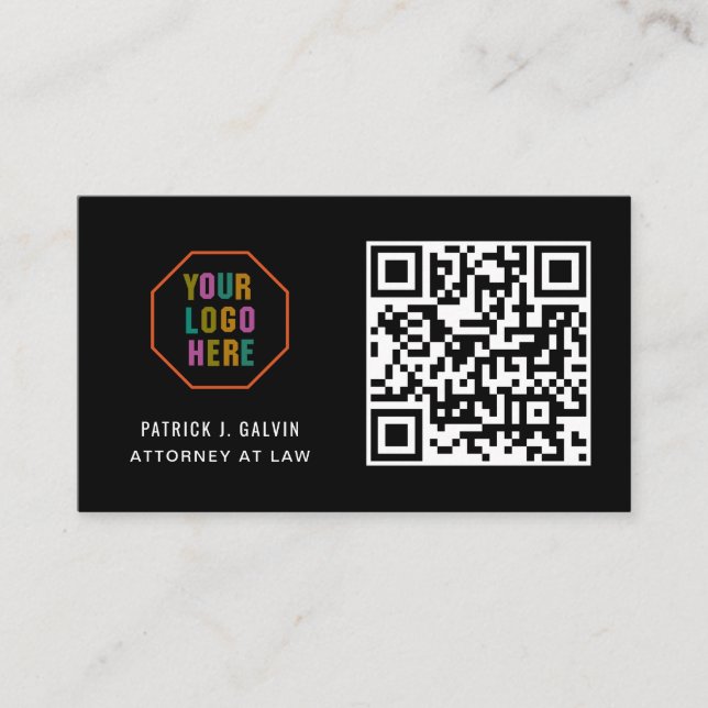 Modern Professional Black Business Logo,QR Code Card (Front)