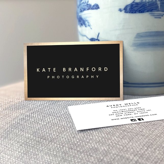 Modern  Professional Black Gold Border Business Card (Creator Uploaded)